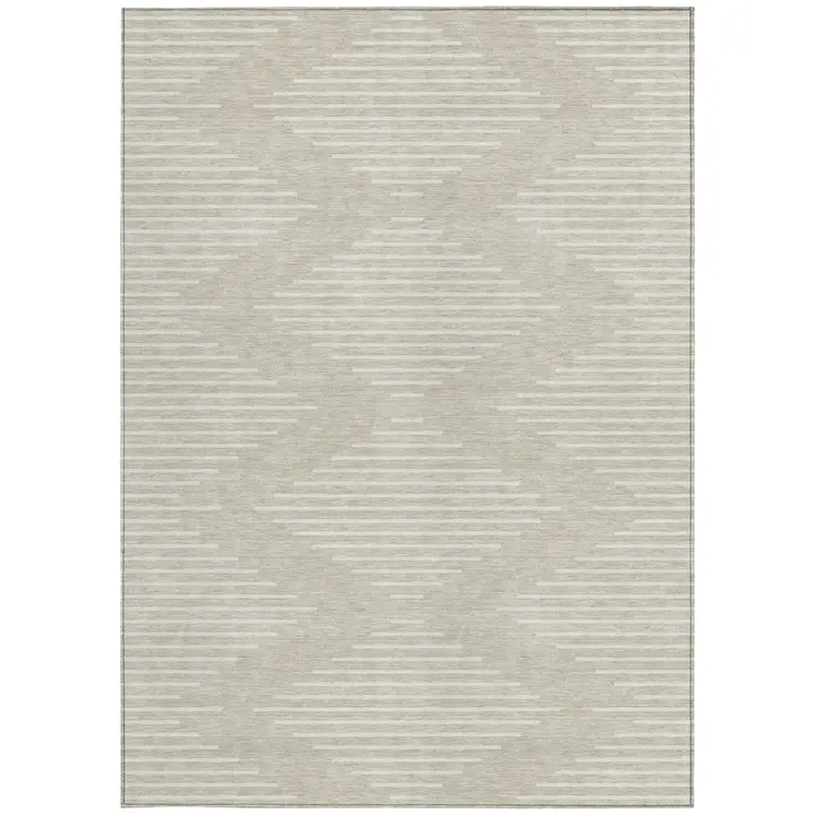 5' X 8' Beige And Ivory Geometric Washable Indoor Outdoor Area Rug