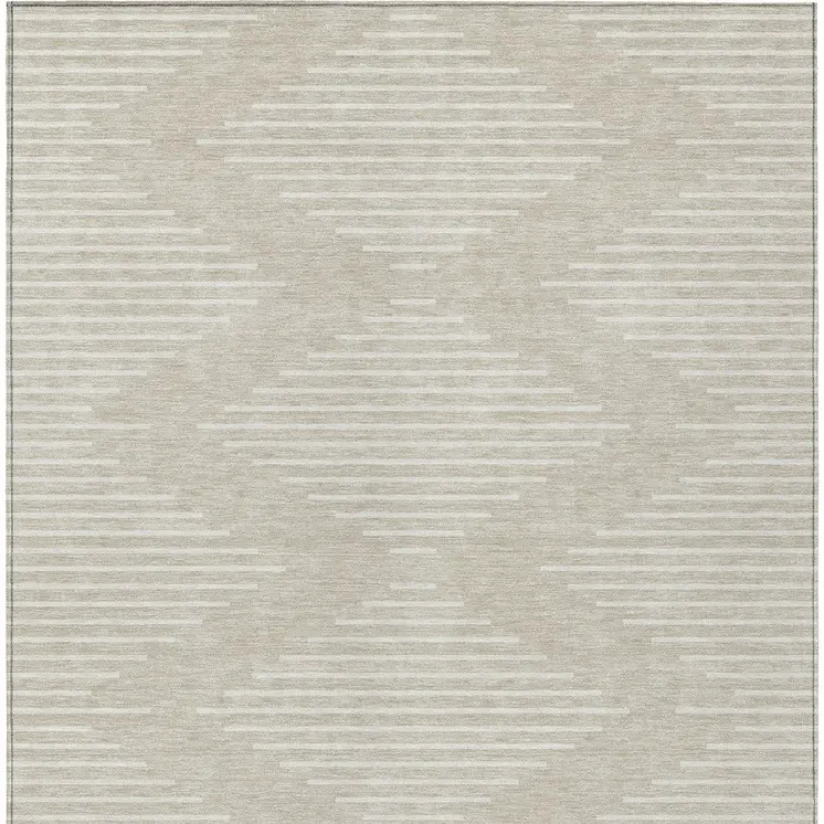 9' X 12' Beige And Ivory Geometric Washable Indoor Outdoor Area Rug