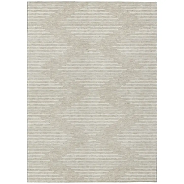 9' X 12' Beige And Ivory Geometric Washable Indoor Outdoor Area Rug