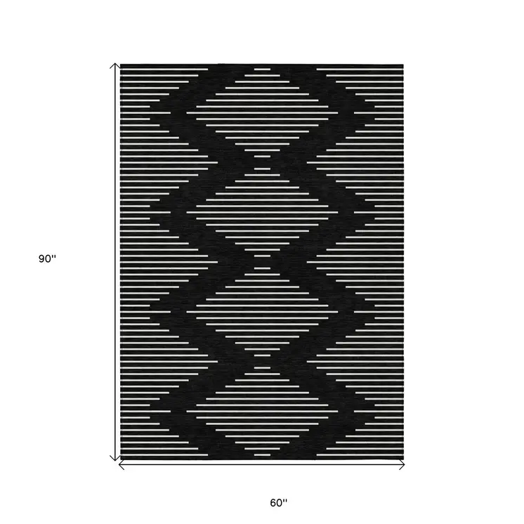5' X 8' Black And Ivory Geometric Washable Indoor Outdoor Area Rug