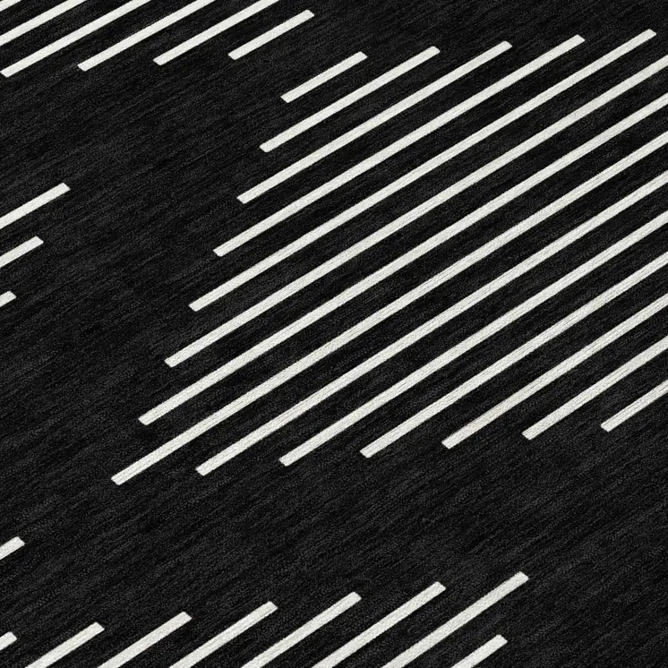 5' X 8' Black And Ivory Geometric Washable Indoor Outdoor Area Rug