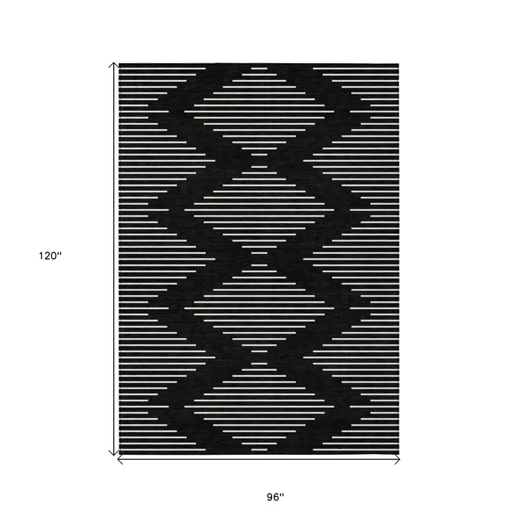 8' X 10' Black And Ivory Geometric Washable Indoor Outdoor Area Rug