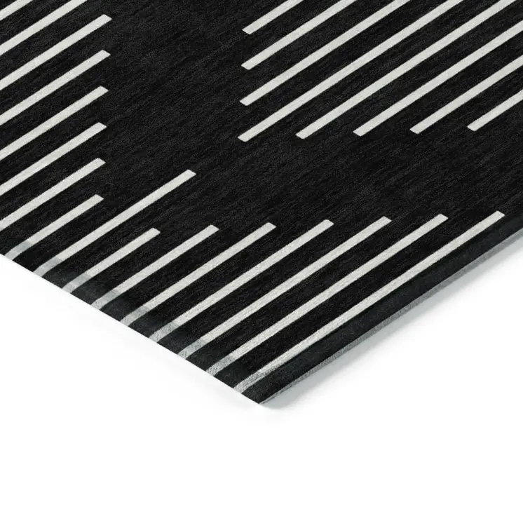 8' X 10' Black And Ivory Geometric Washable Indoor Outdoor Area Rug