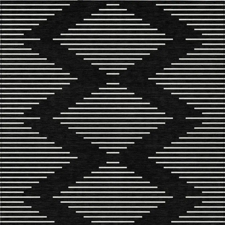 9' X 12' Black And Ivory Geometric Washable Indoor Outdoor Area Rug