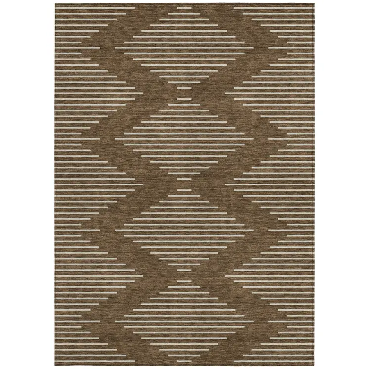 3' X 5' Brown And Beige Geometric Washable Indoor Outdoor Area Rug