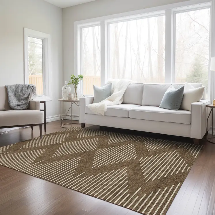 3' X 5' Brown And Beige Geometric Washable Indoor Outdoor Area Rug
