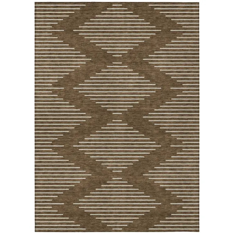 8' X 10' Brown And Beige Geometric Washable Indoor Outdoor Area Rug
