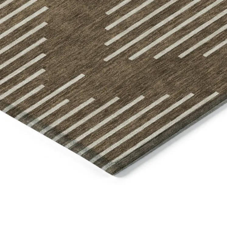 8' X 10' Brown And Beige Geometric Washable Indoor Outdoor Area Rug