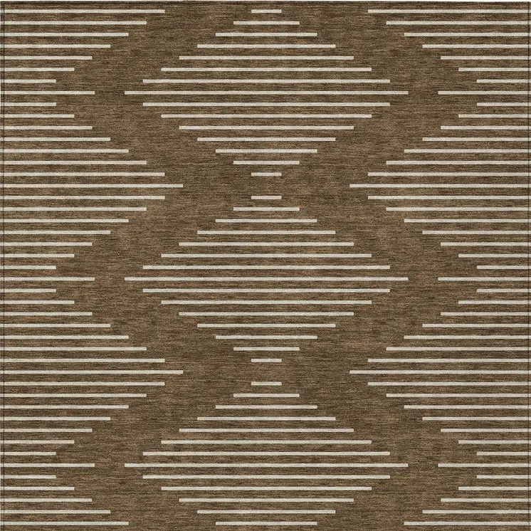 8' X 10' Brown And Beige Geometric Washable Indoor Outdoor Area Rug