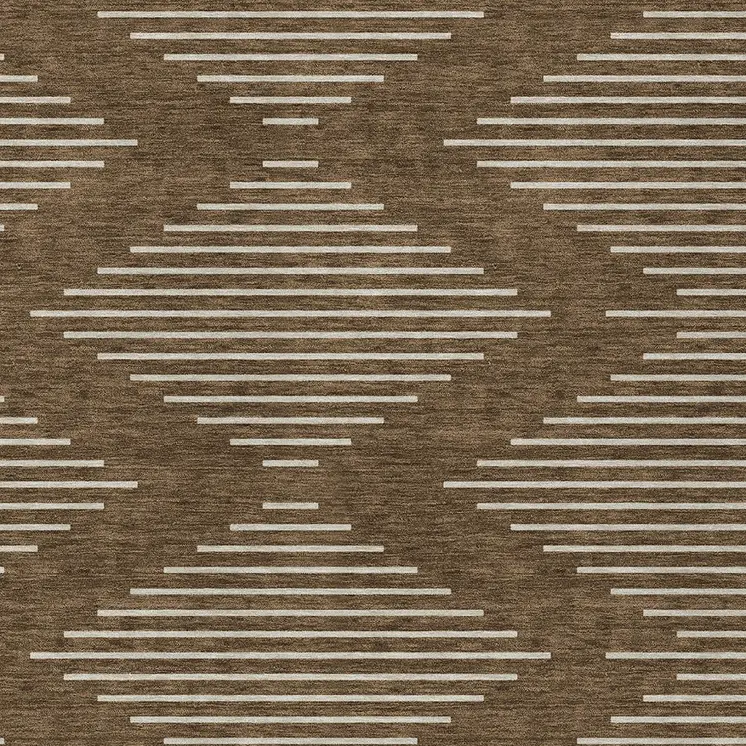 10' X 14' Brown And Beige Geometric Washable Indoor Outdoor Area Rug