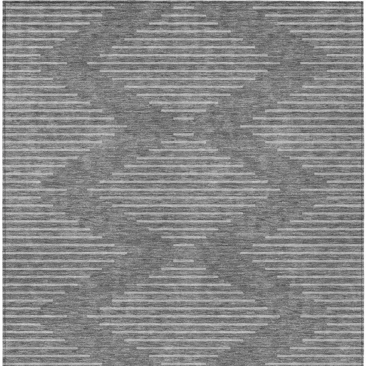 8' X 10' Charcoal And Silver Geometric Washable Indoor Outdoor Area Rug