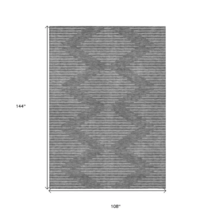 9' X 12' Charcoal And Silver Geometric Washable Indoor Outdoor Area Rug