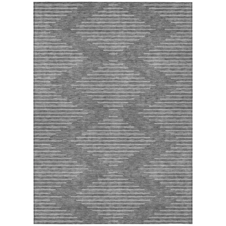 10' X 14' Charcoal And Silver Geometric Washable Indoor Outdoor Area Rug