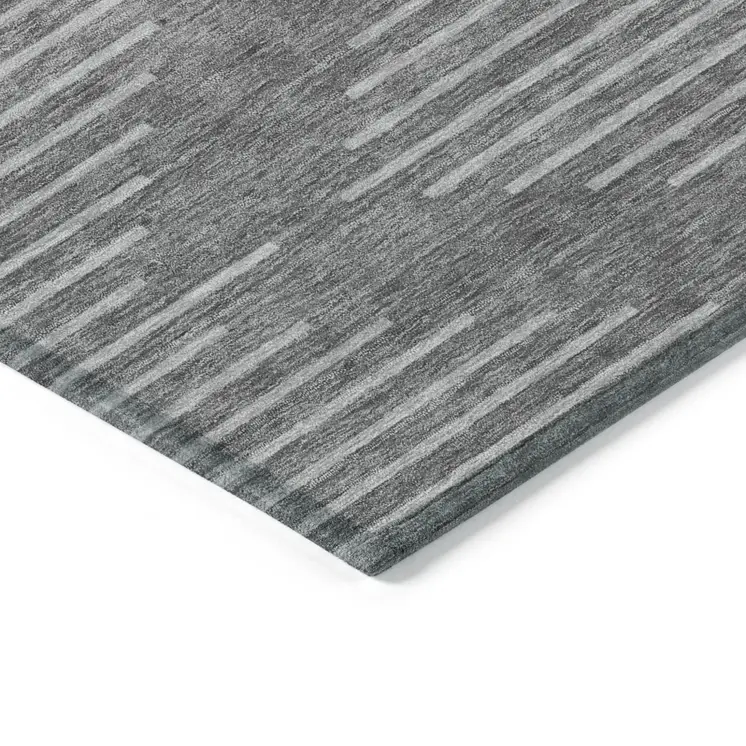 10' X 14' Charcoal And Silver Geometric Washable Indoor Outdoor Area Rug