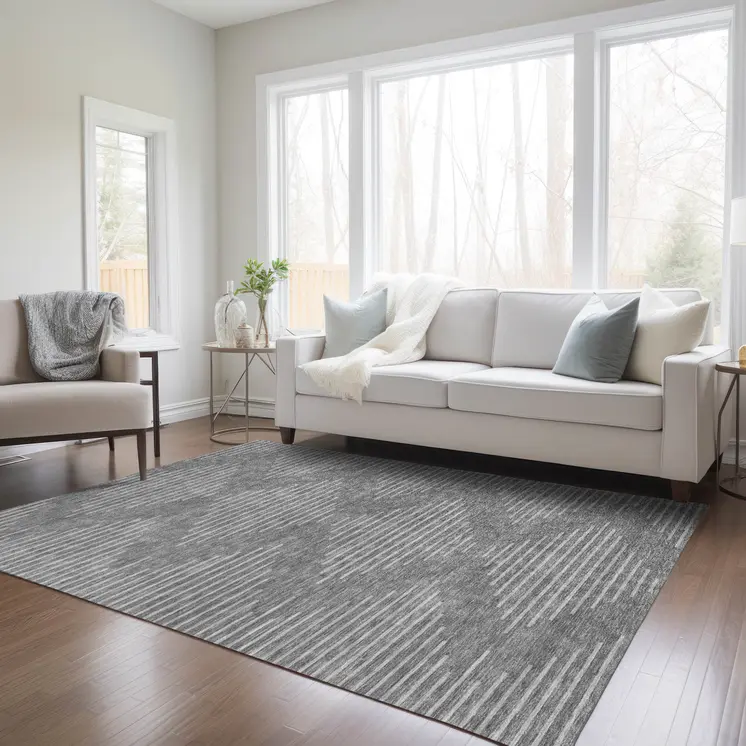 10' X 14' Charcoal And Silver Geometric Washable Indoor Outdoor Area Rug