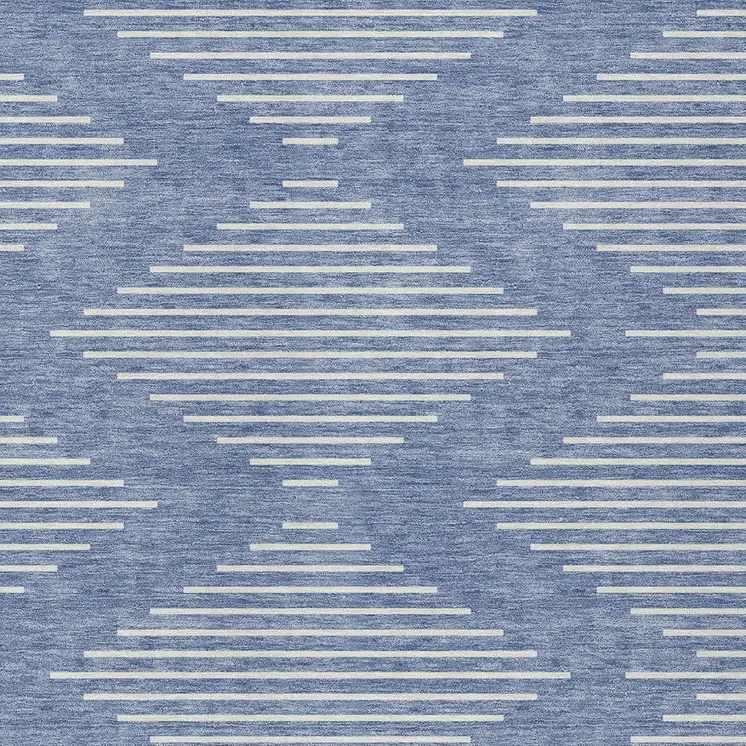 3' X 5' Denim Blue And Ivory Geometric Washable Indoor Outdoor Area Rug
