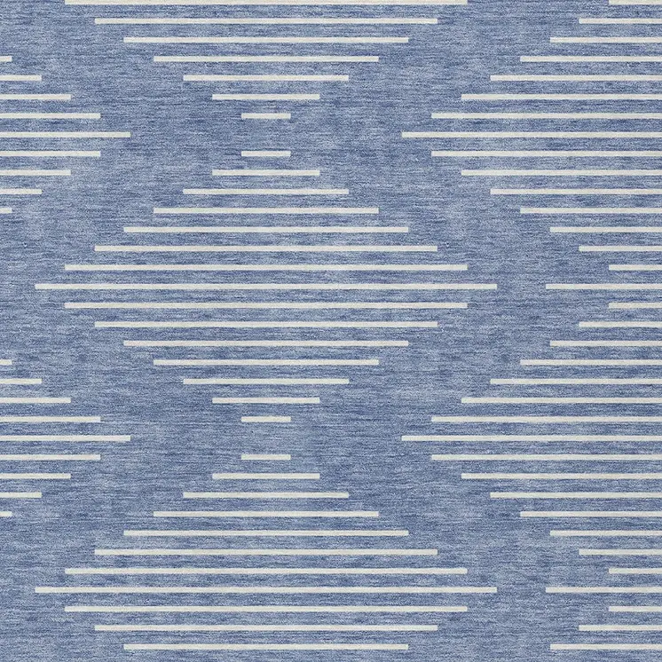 5' X 8' Denim Blue And Ivory Geometric Washable Indoor Outdoor Area Rug