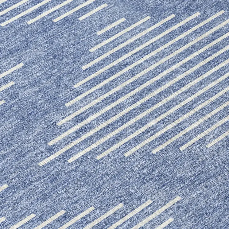 8' Denim Blue And Ivory Round Geometric Washable Indoor Outdoor Area Rug