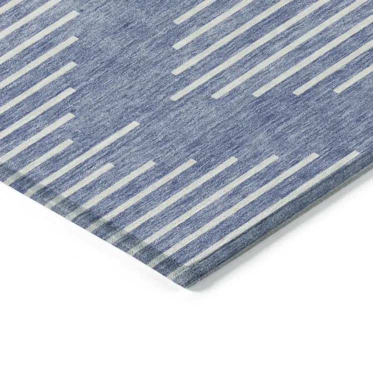 8' X 10' Denim Blue And Ivory Geometric Washable Indoor Outdoor Area Rug