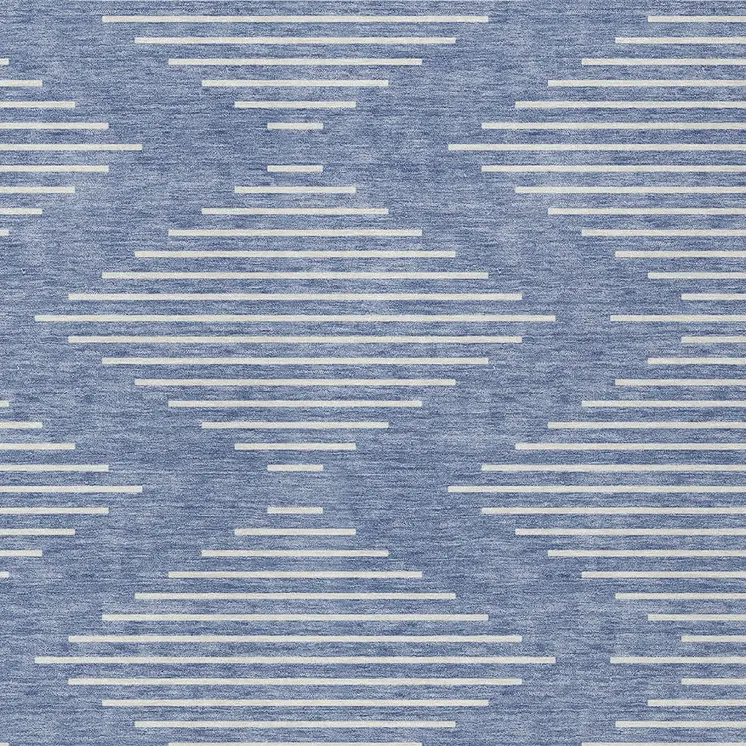 8' X 10' Denim Blue And Ivory Geometric Washable Indoor Outdoor Area Rug
