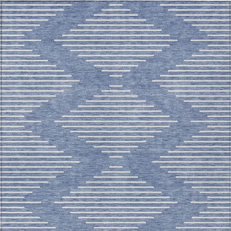 10' X 14' Denim Blue And Ivory Geometric Washable Indoor Outdoor Area Rug