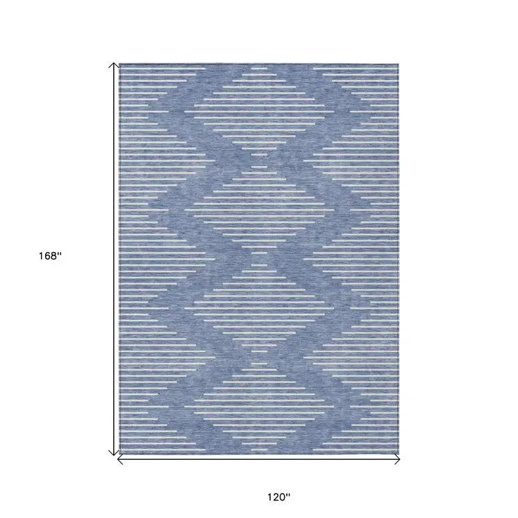 10' X 14' Denim Blue And Ivory Geometric Washable Indoor Outdoor Area Rug