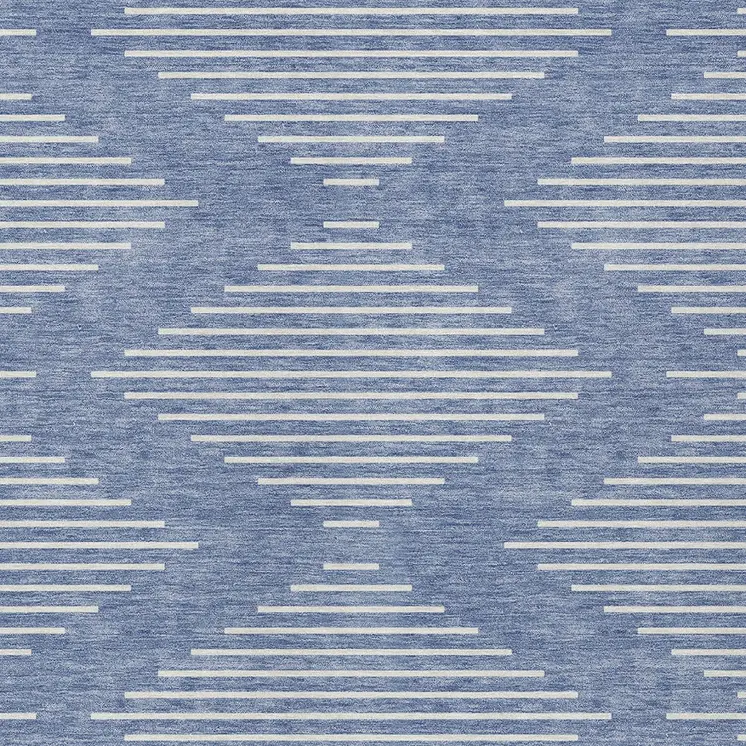 10' X 14' Denim Blue And Ivory Geometric Washable Indoor Outdoor Area Rug