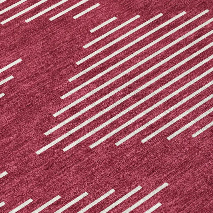 8' Red And Ivory Round Geometric Washable Indoor Outdoor Area Rug