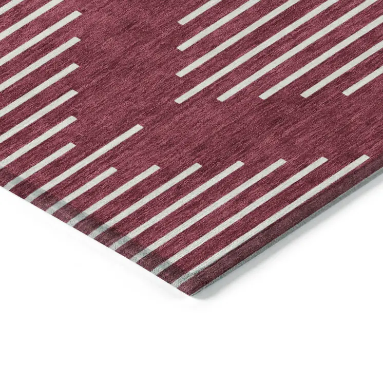 8' X 10' Red And Ivory Geometric Washable Indoor Outdoor Area Rug