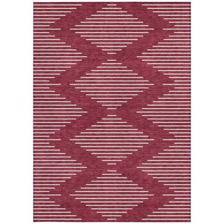 9' X 12' Red And Ivory Geometric Washable Indoor Outdoor Area Rug