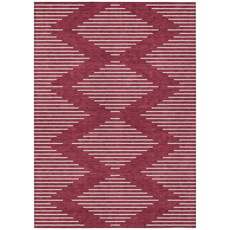 10' X 14' Red And Ivory Geometric Washable Indoor Outdoor Area Rug