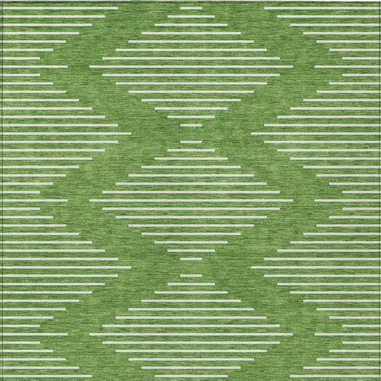 5' X 8' Green And Ivory Geometric Washable Indoor Outdoor Area Rug