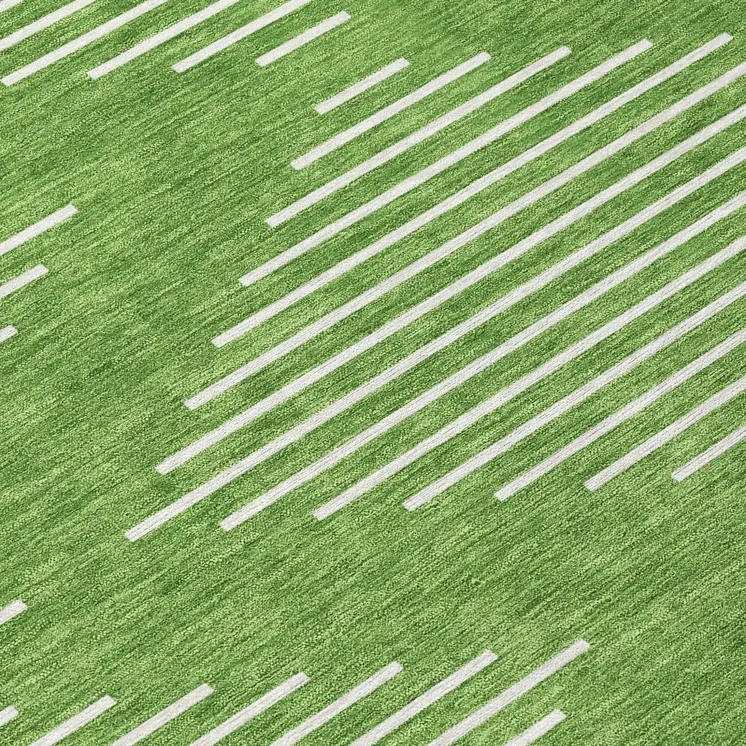 8' Green And Ivory Round Geometric Washable Indoor Outdoor Area Rug