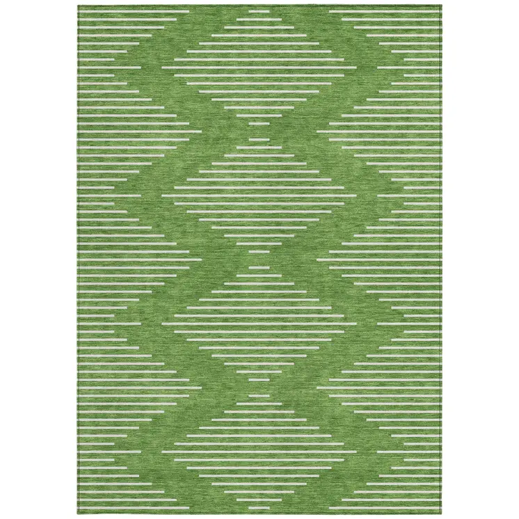 10' X 14' Green And Ivory Geometric Washable Indoor Outdoor Area Rug