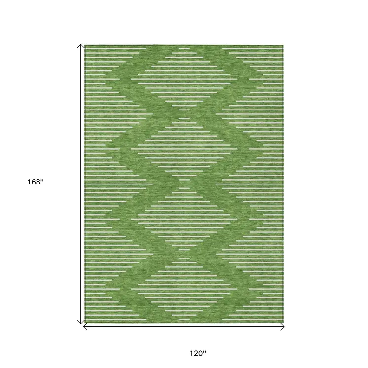 10' X 14' Green And Ivory Geometric Washable Indoor Outdoor Area Rug