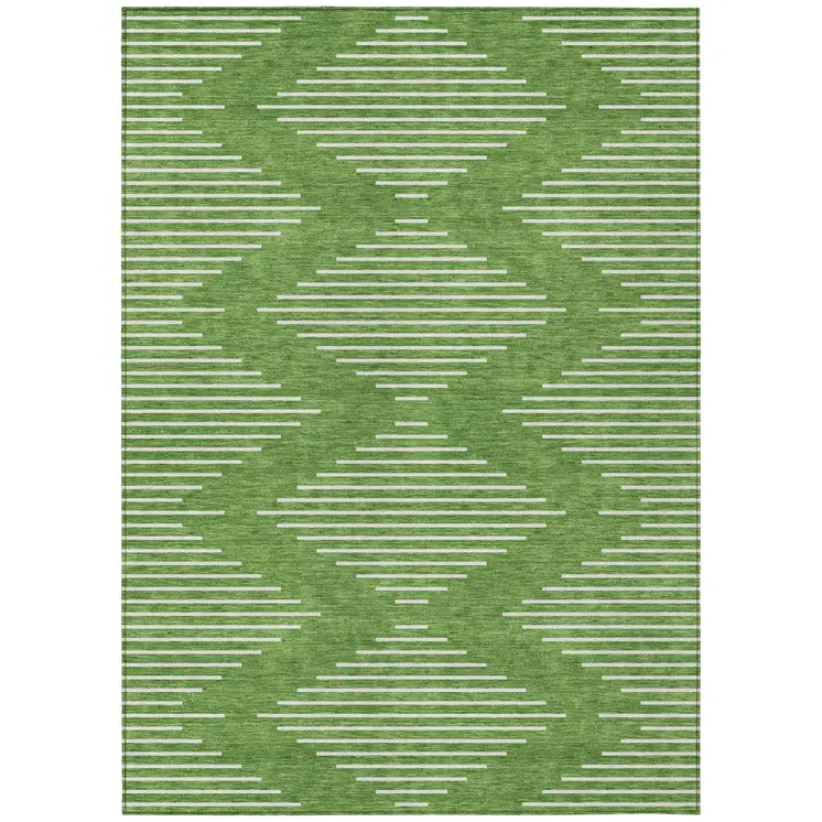 10' X 14' Green And Ivory Geometric Washable Indoor Outdoor Area Rug