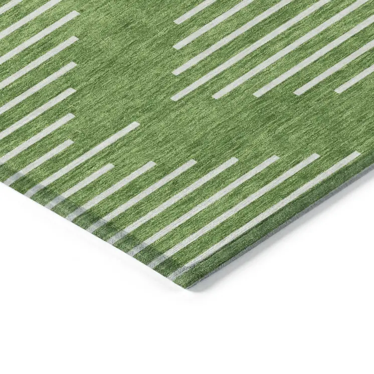 10' X 14' Green And Ivory Geometric Washable Indoor Outdoor Area Rug