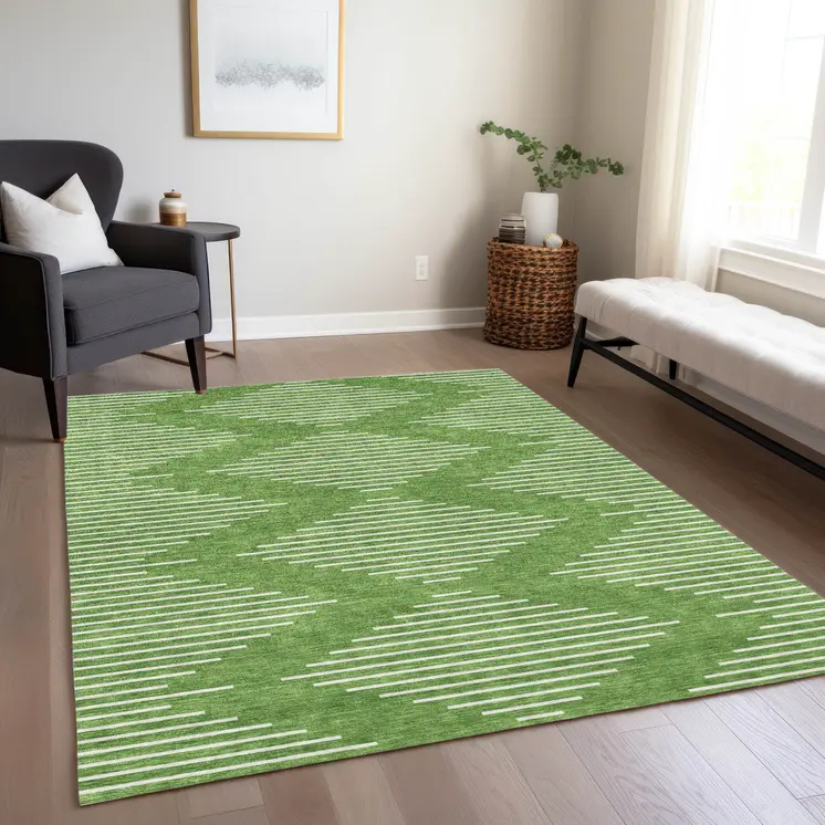 10' X 14' Green And Ivory Geometric Washable Indoor Outdoor Area Rug