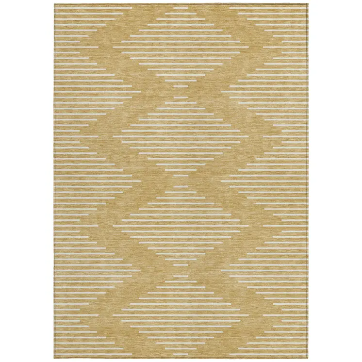3' X 5' Gold And Ivory Geometric Washable Indoor Outdoor Area Rug