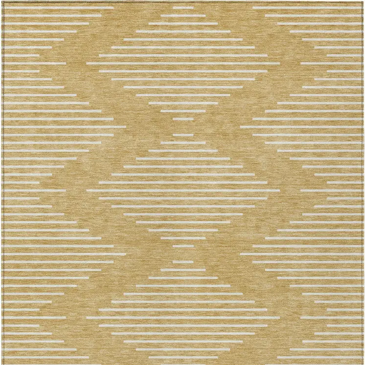 5' X 8' Gold And Ivory Geometric Washable Indoor Outdoor Area Rug