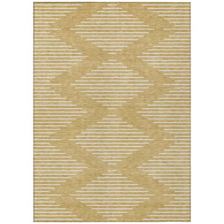 5' X 8' Gold And Ivory Geometric Washable Indoor Outdoor Area Rug