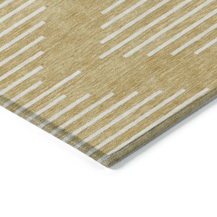 5' X 8' Gold And Ivory Geometric Washable Indoor Outdoor Area Rug