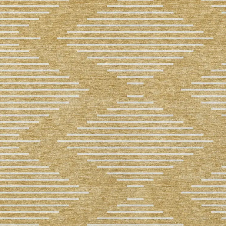 5' X 8' Gold And Ivory Geometric Washable Indoor Outdoor Area Rug