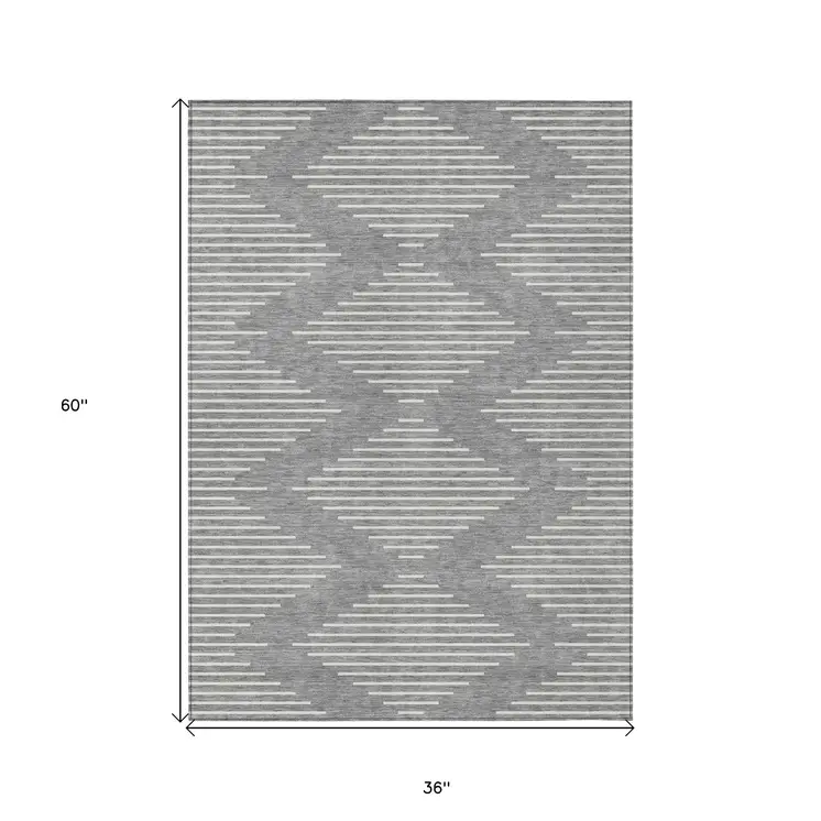 3' X 5' Gray And Ivory Geometric Washable Indoor Outdoor Area Rug