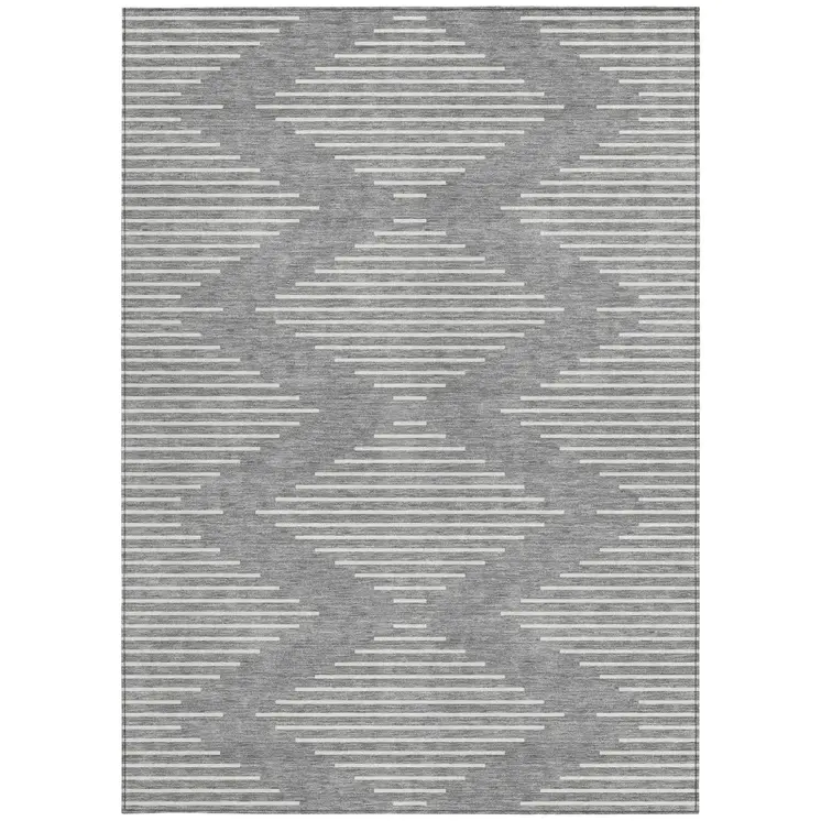 5' X 8' Gray And Ivory Geometric Washable Indoor Outdoor Area Rug