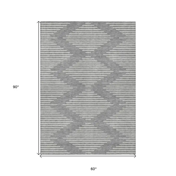 5' X 8' Gray And Ivory Geometric Washable Indoor Outdoor Area Rug