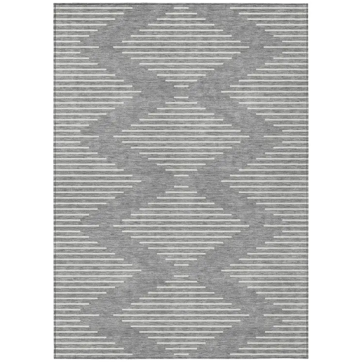 5' X 8' Gray And Ivory Geometric Washable Indoor Outdoor Area Rug