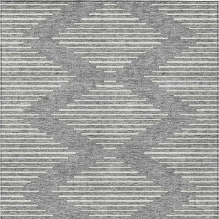 8' X 10' Gray And Ivory Geometric Washable Indoor Outdoor Area Rug