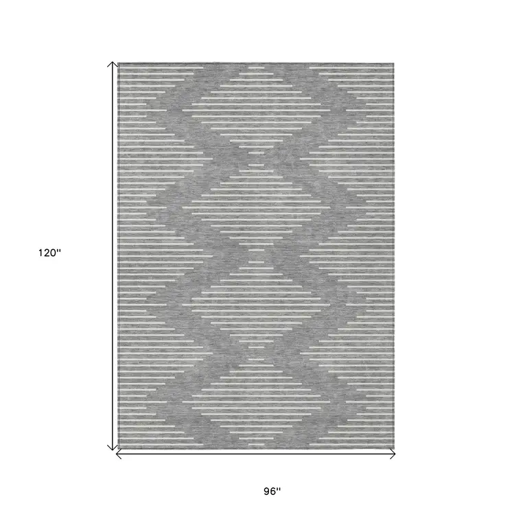 8' X 10' Gray And Ivory Geometric Washable Indoor Outdoor Area Rug