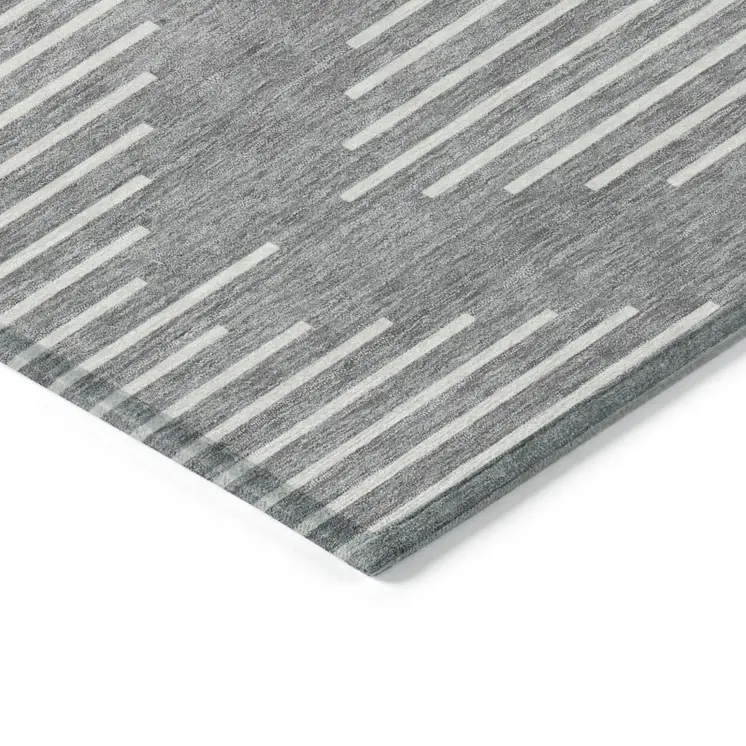 8' X 10' Gray And Ivory Geometric Washable Indoor Outdoor Area Rug